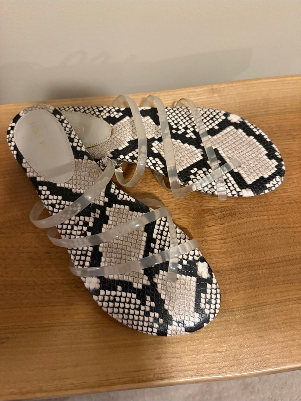 Nine West Clear-Strap Snake Print Slide Sandals - Black & White